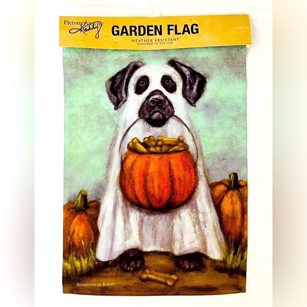 Primitives by Kathy Garden Flag Ghost Dog Double-Side Halloween Decor 12”x18”NWT